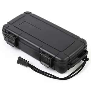ProTravelHumidors black hard‑shell waterproof tactical travel case with dual latches and paracord wrist strap – isolated on white background