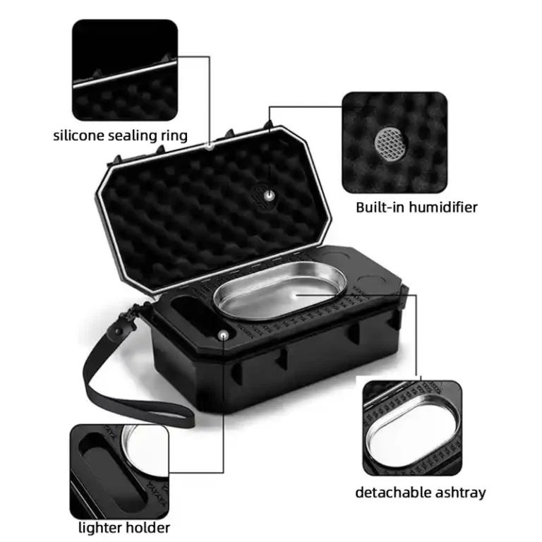 Open travel humidor showing the airtight silicone sealing ring