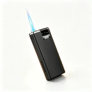 ProTravelHumidors professional slim black cigar torch lighter – sharp blue flame, refillable, windproof on clean background