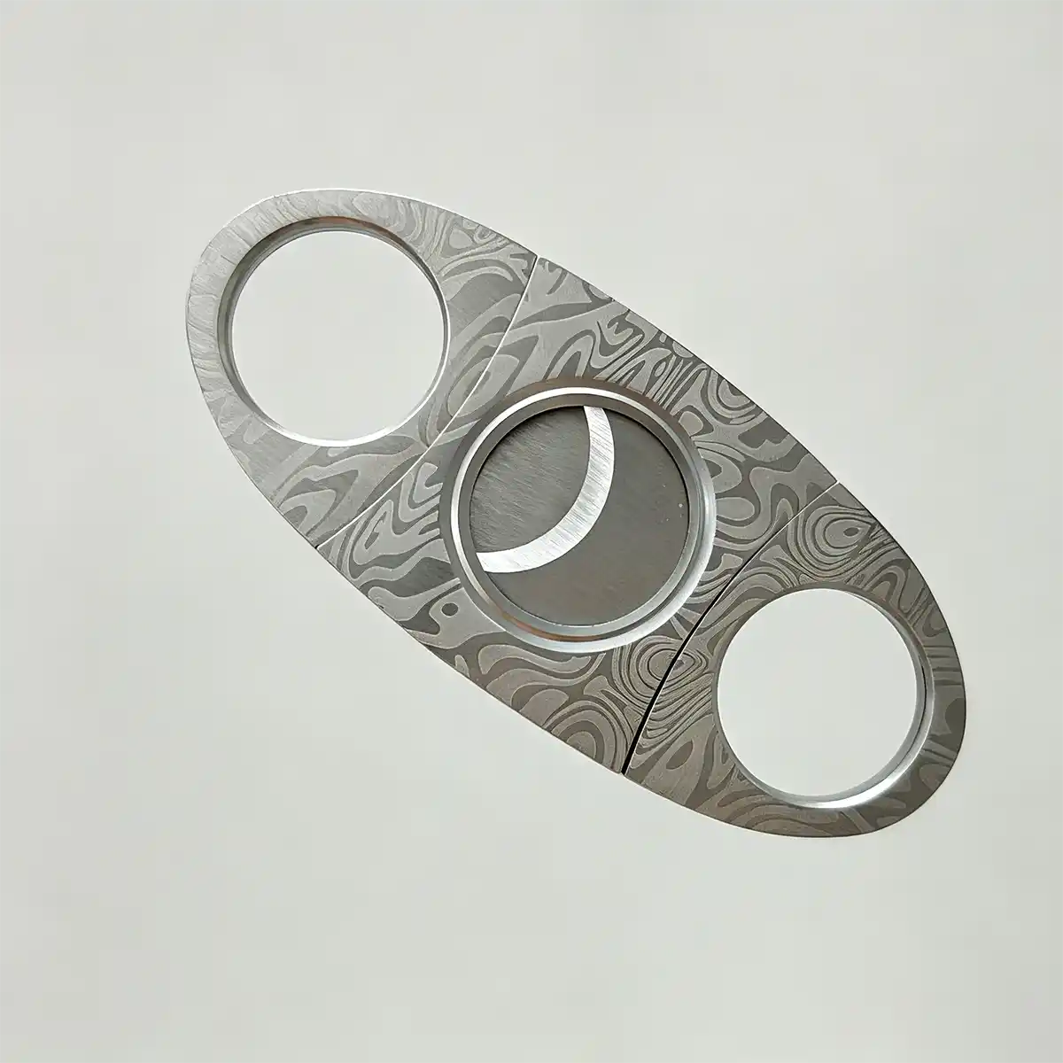 Damascus Cigar Cutter – Double Blade Stainless Steel | ProTravelHumidors 1 ProTravelHumidors Damascus Cigar Cutter – Double Blade Stainless Steel – precision cutting tool for aficionados